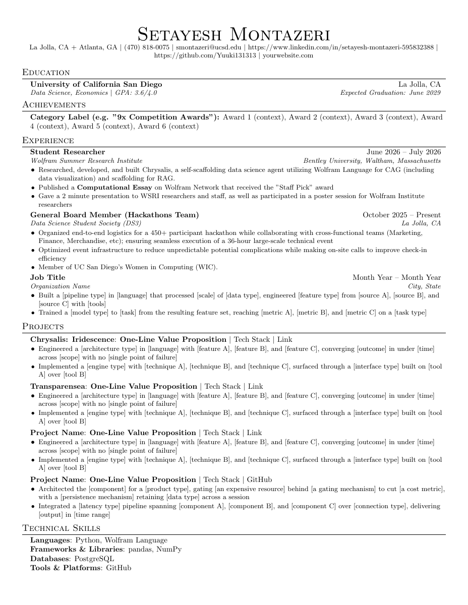 Preview of Setayesh Montazeri’s one-page resume
